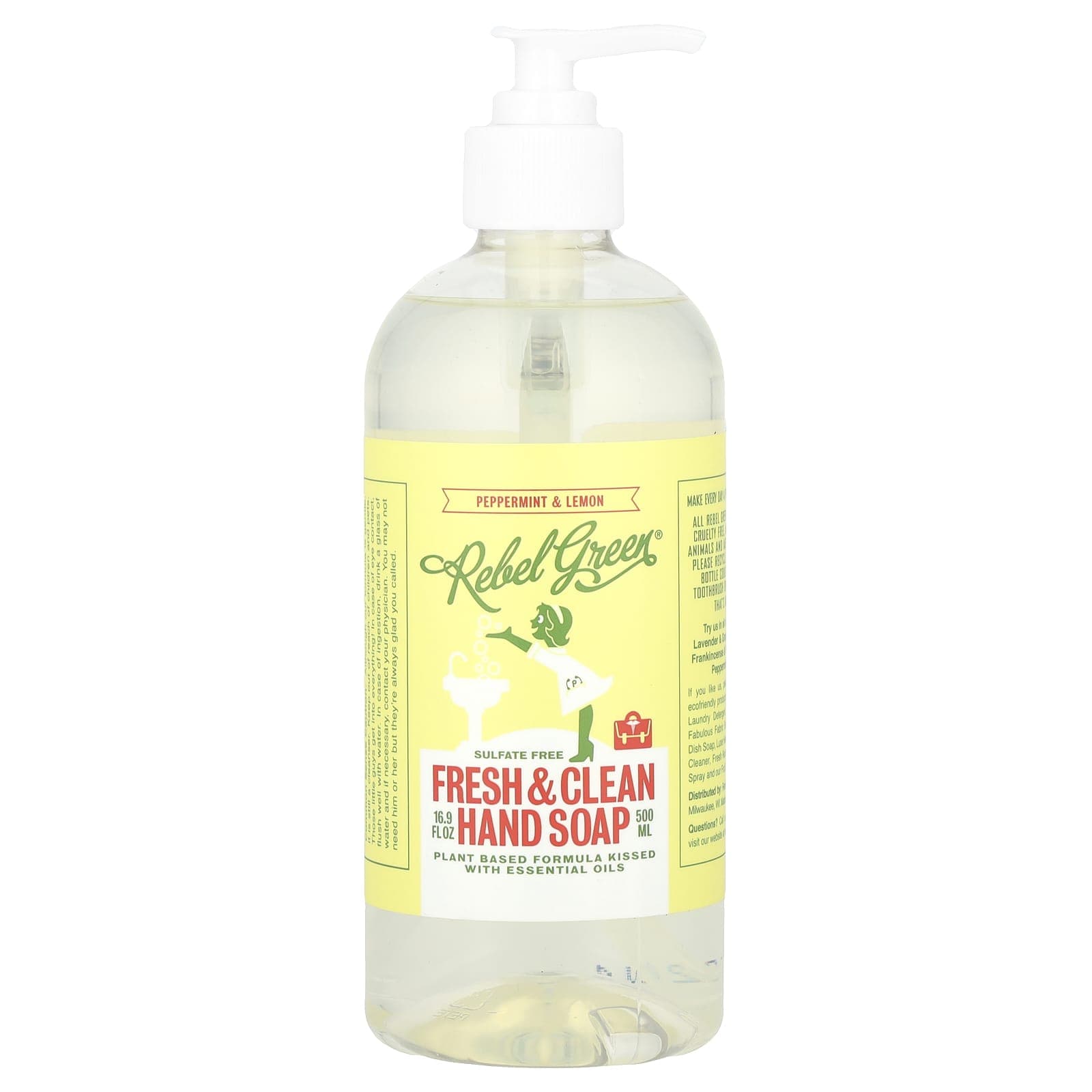 Rebel Green, Fresh & Clean Hand Soap, Peppermint & Lemon, 16.9 fl oz (500 ml)