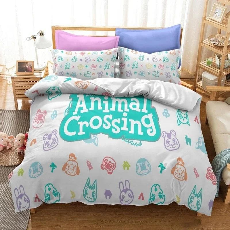 Animal Crossing Cartoon Game Bedding Set 3D Duvet cover Twin Full Queen King Size Bed Linen and Covers Pillowcase Sets for kids AU King 245x210cm