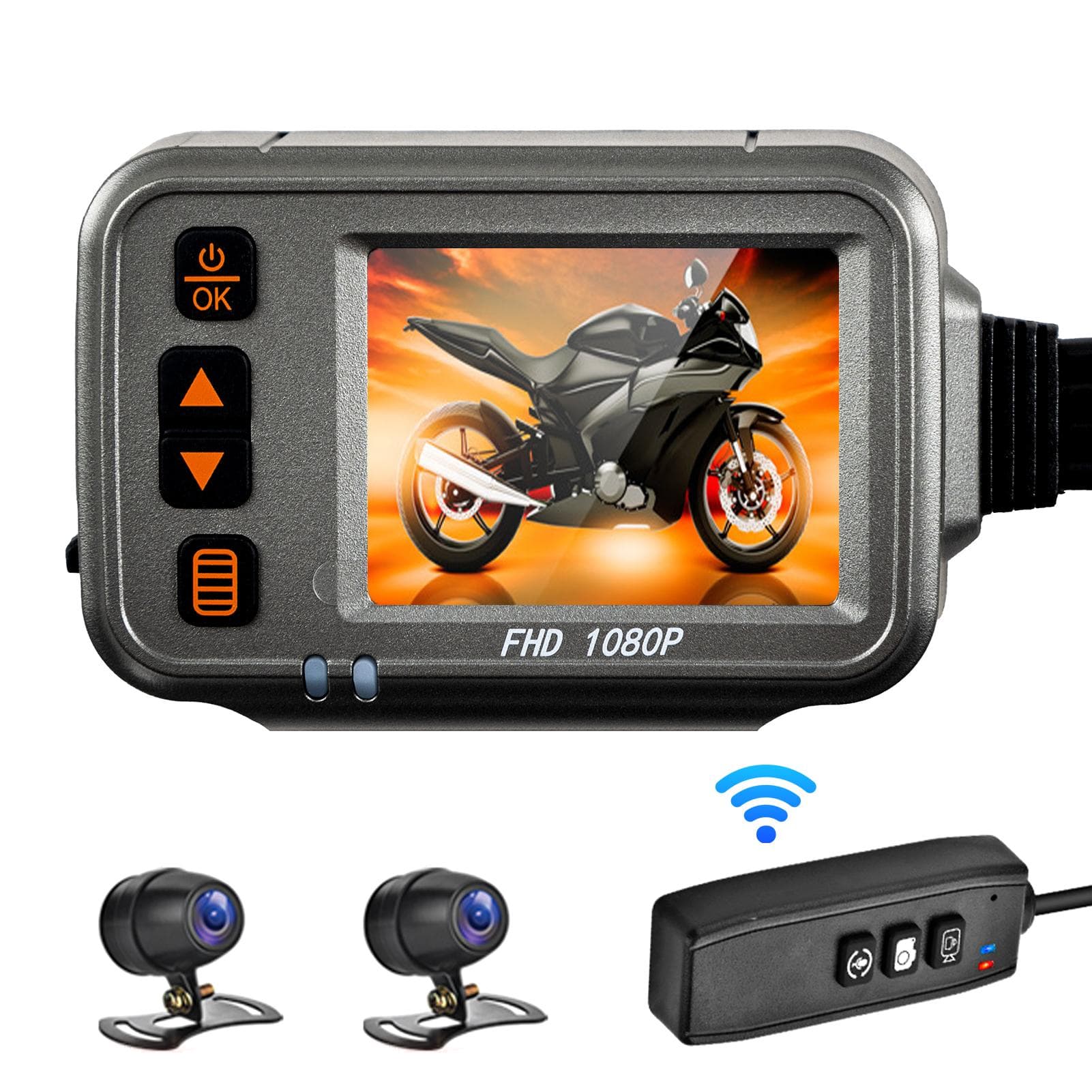Motorcycle Dash Cam,WiFi Dual 1080p Motorbike Camera ,120 degrees Wide Angle,Parking Monitoring, Timed Without TF card black