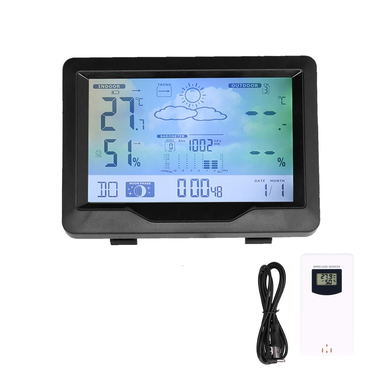 Color Screen Wireless Weather Clock Thermometer Hygrometer Electronic Clock with Calendar