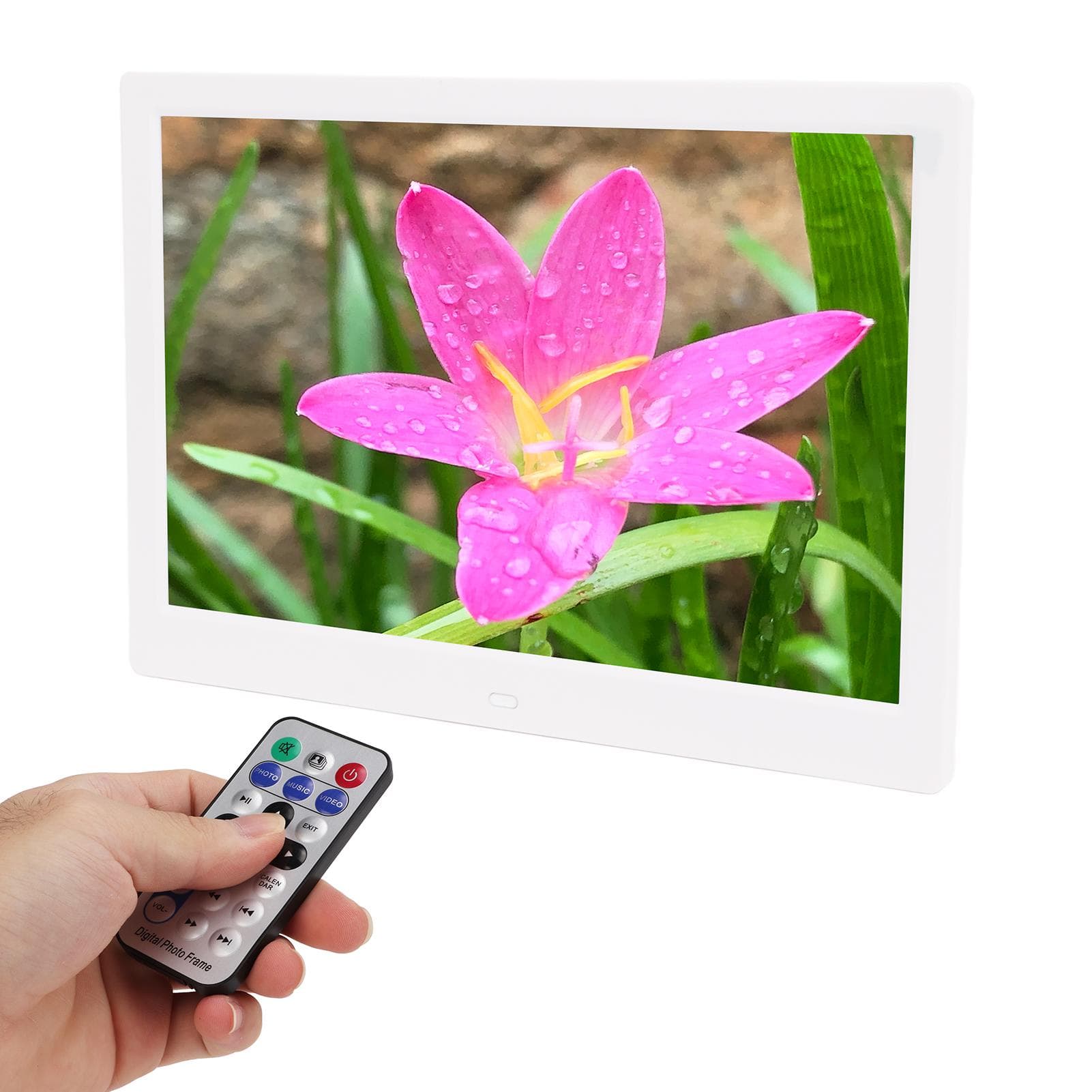Digital Photo Frame 12in Electronic Photo Album HD MP3 MPEG4 Picture Player with Smart Remote US Plug