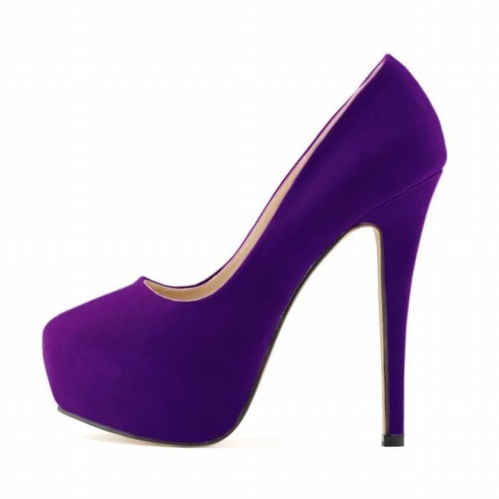 Big Size High Heels Cross-dresser Unisex Men's Hot Drag Queen Party Court Shoes Flock Concealed Pumps Platform Pointed Toe Plus SM Gay  Shoes 43 purple