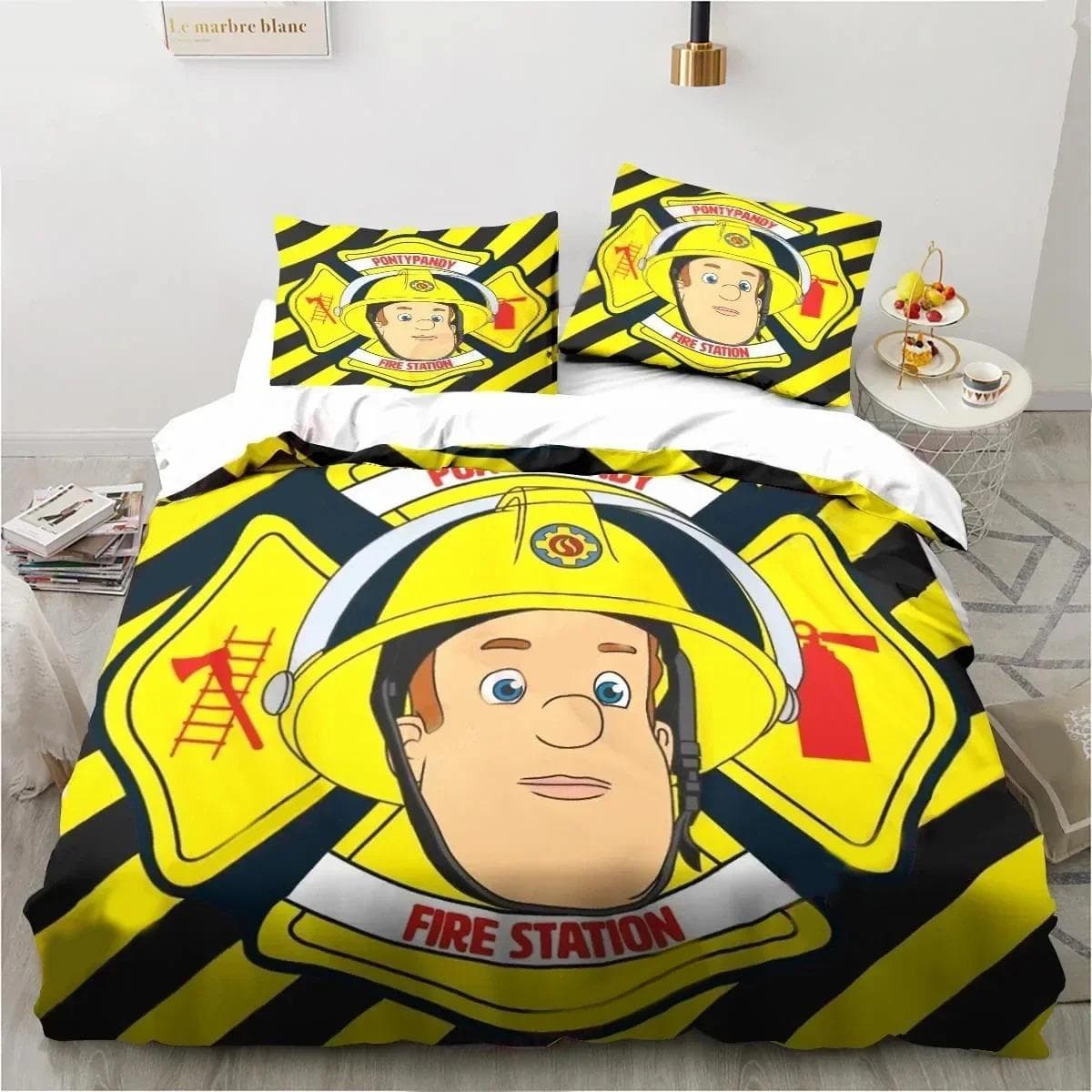 Cartoon Fireman Sam Toys Bedding Set Duvet Cover Bed Set Quilt Cover Pillowcase Comforter king Queen Size Boys Adult Bedding Set EU Single 135x200cm