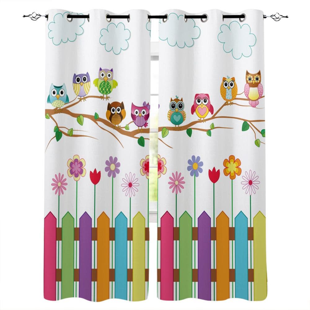 Cartoon Forest Animal Tree Fox Bear Rabbit Child Window Curtains Curtains for Living Room Decorative Items Living Room 135W x 115H(cm)