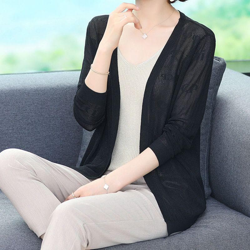 Cardigan Thin Women's Ice Silk Sunscreen Clothes Knitted Sweater Women's Summer Clothes Shawl with Skirt Plus Loose Hollow Out Clothes 4XL