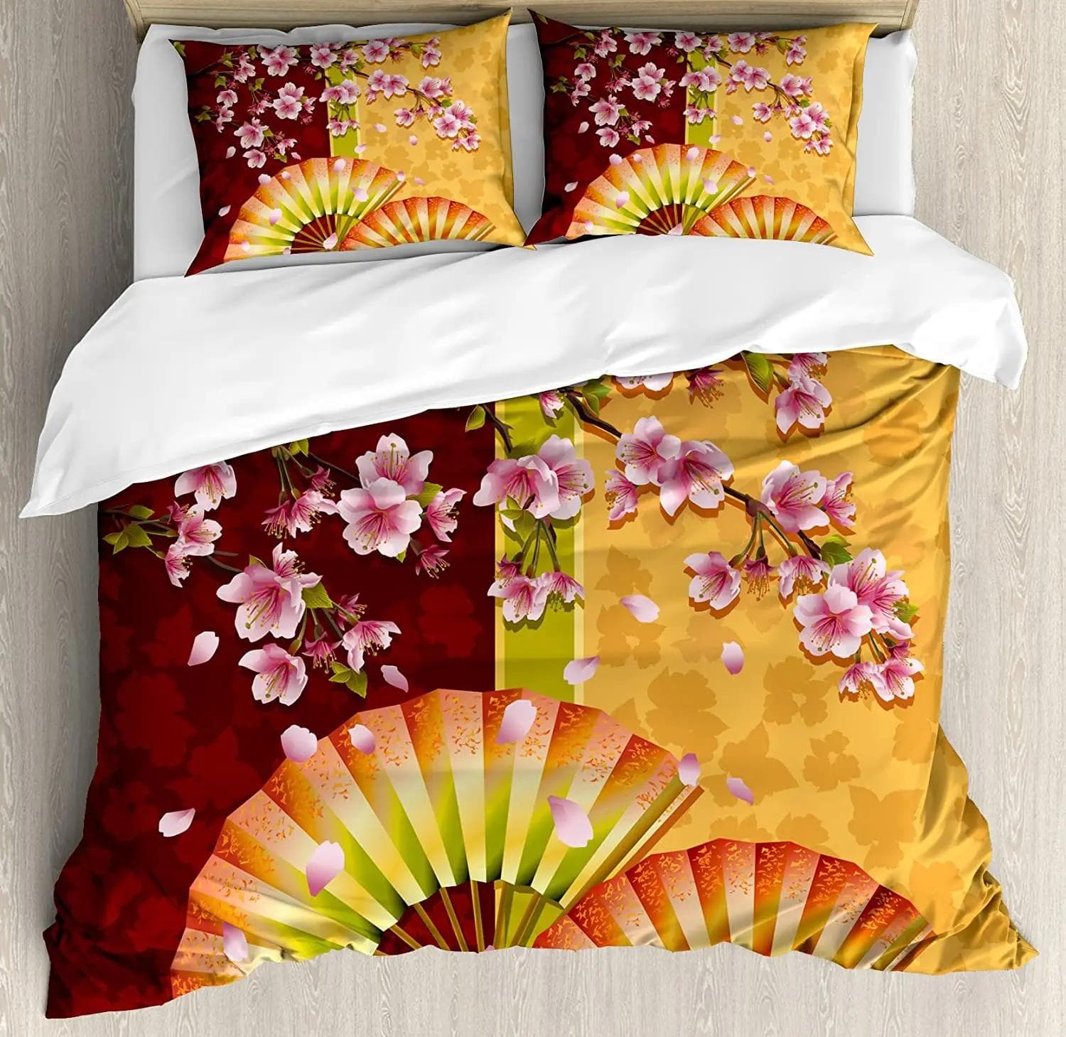 Floral Bedding Set Comforter Duvet Cover Pillow Shams Poppies of Spring Season Pastoral Flowers Bot Bedding Cover Double Bed Set 155x215cm 3pcs