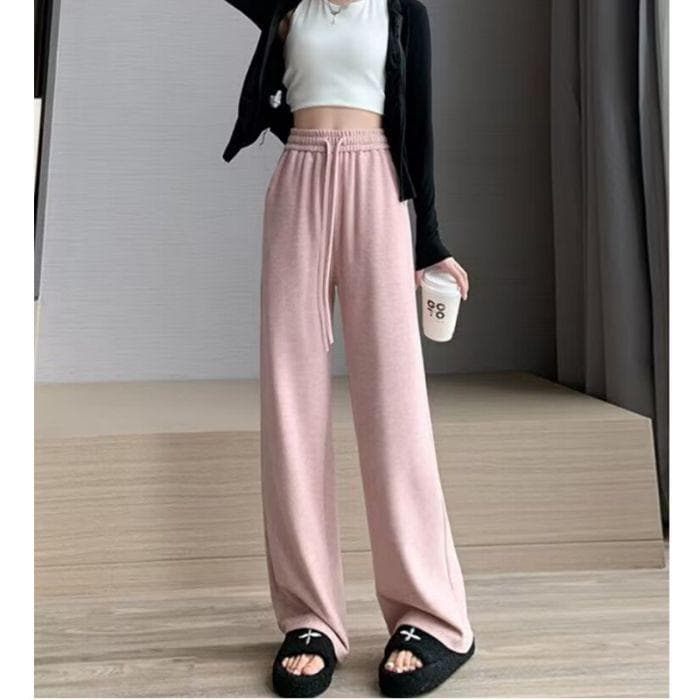 Casual Glutinous Rice Pants for Women In Spring and Autumn New High-waisted Slim Loose and Lazy Drooping Wide-leg Long Trousers XXL