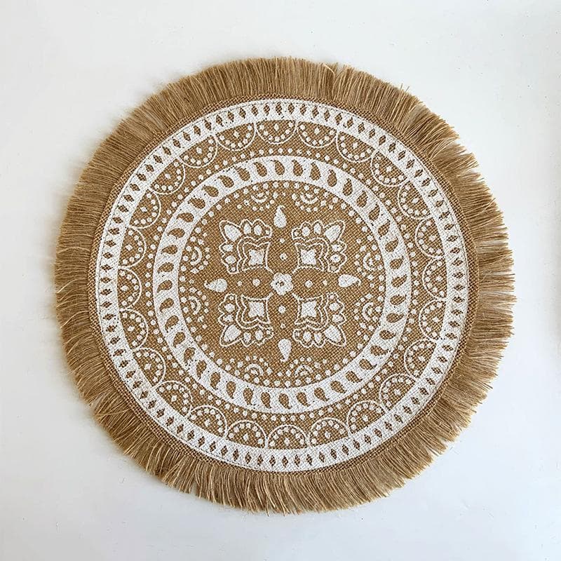 Round Placemat Table Non-Slip Jute Mats for Dining Table Decoration Accessories Kitchen Placemats Coffee Coasters Party Dinner yellow