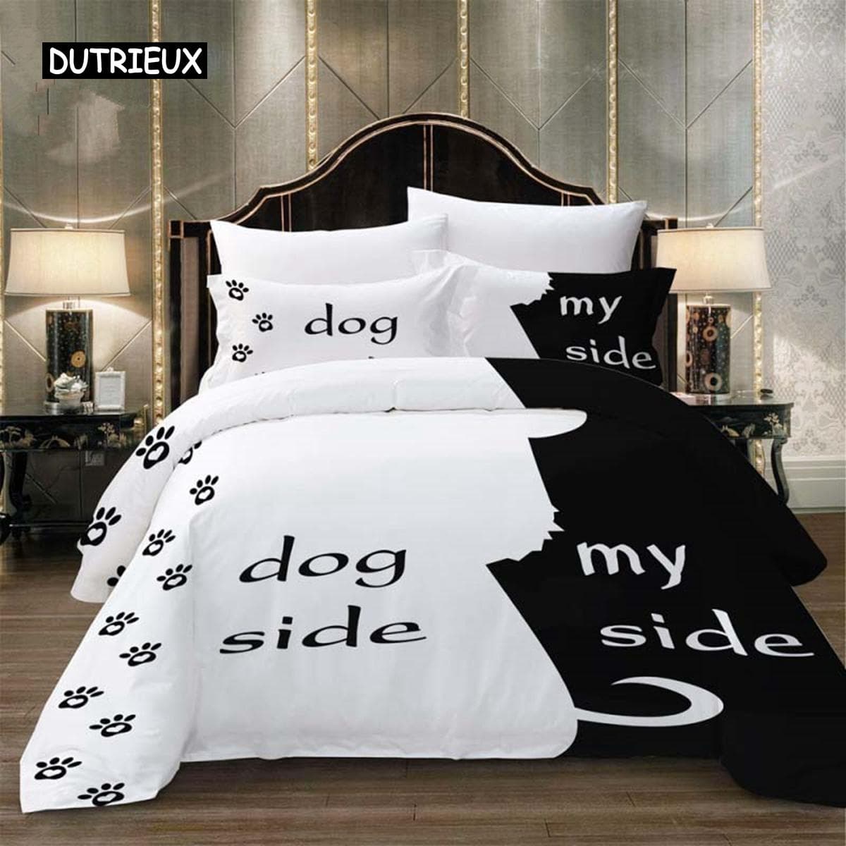 Simple Black + White Bedding Set Cat/Dog/He and her Couple Bedclothes Pillowcase Customized Home Textiles Bed Set EU SK(260x220cm)