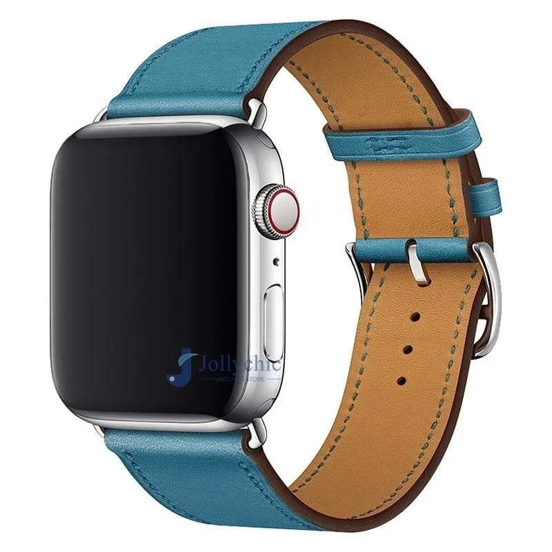 Leather Watch Straps for Apple Watch band 46mm 44mm 49mm 45mm 42mm 40mm 38/41mm bracelet iWatch series 10-Ultra 9-8-7-6-5-4-3-SE 42 44 45 46 49mm blue