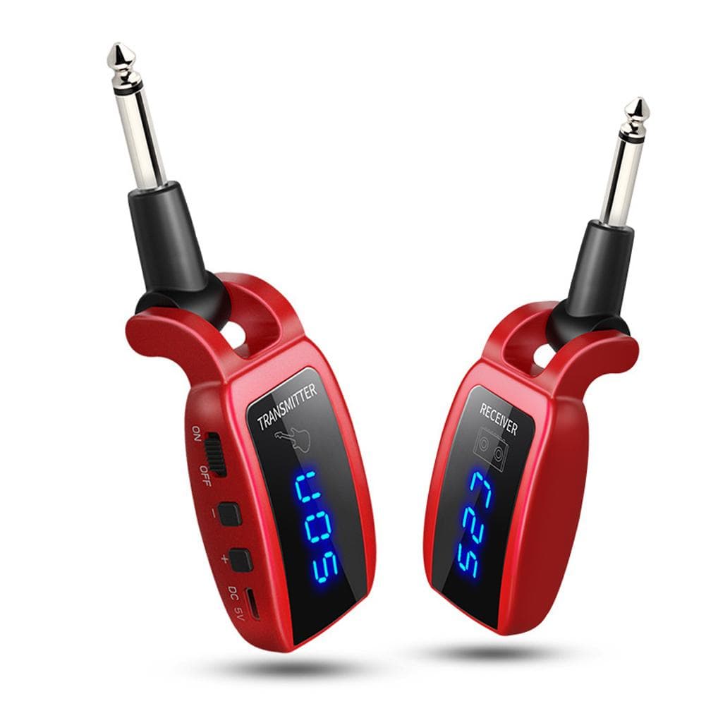Wireless Guitar System Rechargeable Guitar Transmitter Receiver Set Electric Guitar Bass Pick Up red