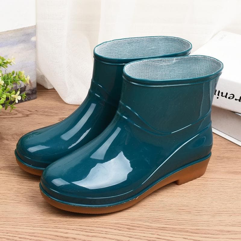 Women's Short Rain Boots with Cowhide Sole, Cotton Lined, Non-Slip, Warm and Protective. 39 dark green