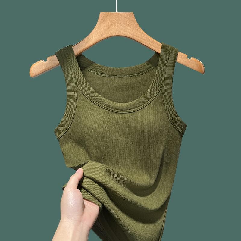 Crew Neck Sling Vest Women's New One-piece Fixed Cup Underwear with Sleeveless Vest Top XL army green