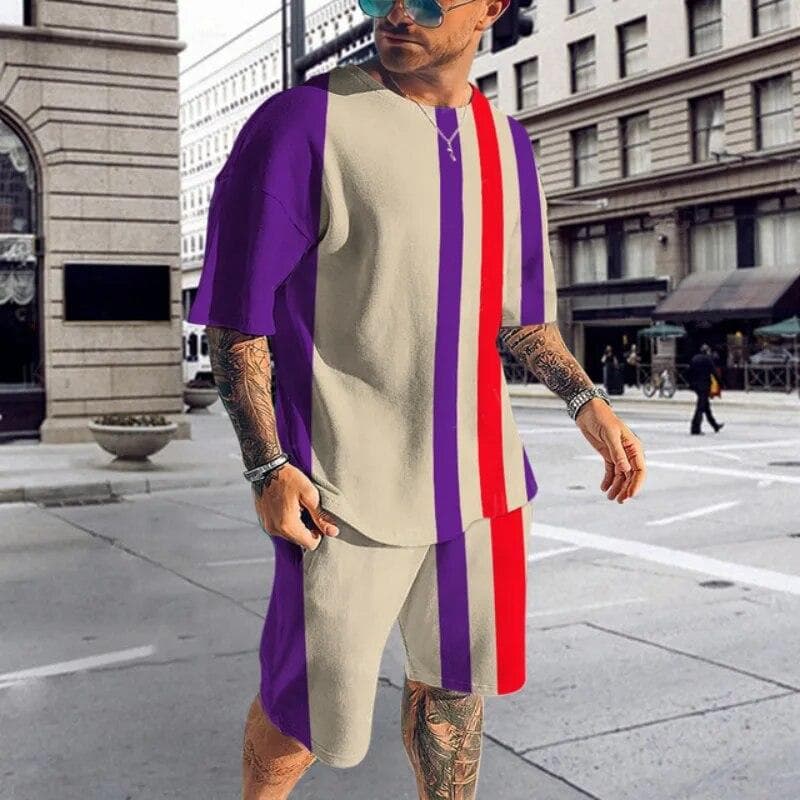 New Summer Men’s Tracksuit Solid Color T-shirt+Shorts Fashion Stylish Sweatsuit Set Outfits Sportwear Suit Oversized Clothing 4XL