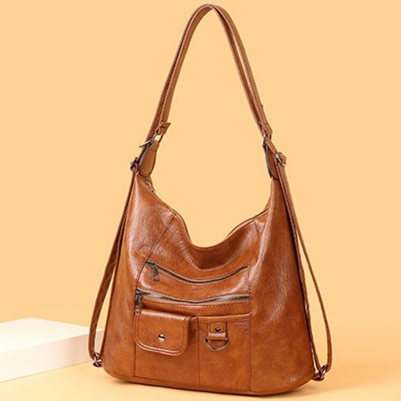 Retro Women's Shoulder Bag Soft PU Leather Crossbody Bag Backpack Casual Handbag Mature Foreign Fashion Soft Bag 36*14*32cm brown