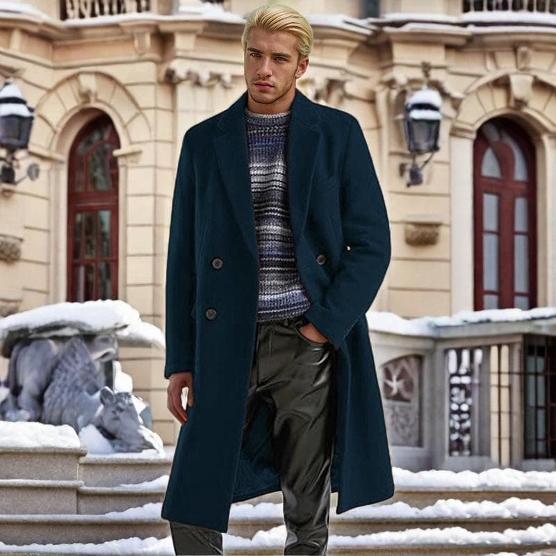 Wool Long Coat Men's Double-breasted Coat XL