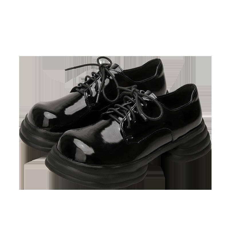 Spring New Thick-heeled Thick-soled Small Leather Shoes Women's Japanese College Style Retro Single Shoes Niche Big-toed Shoes Black 40