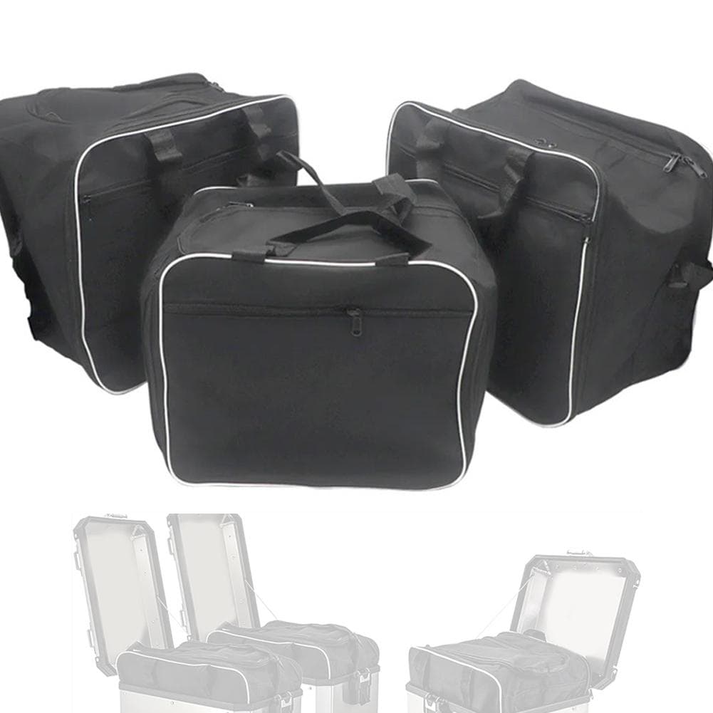 3-Piece Motorcycle Luggage Inner Bag Expandable Side Case Pannier Saddlebag Waterproof Shoulder Bag black