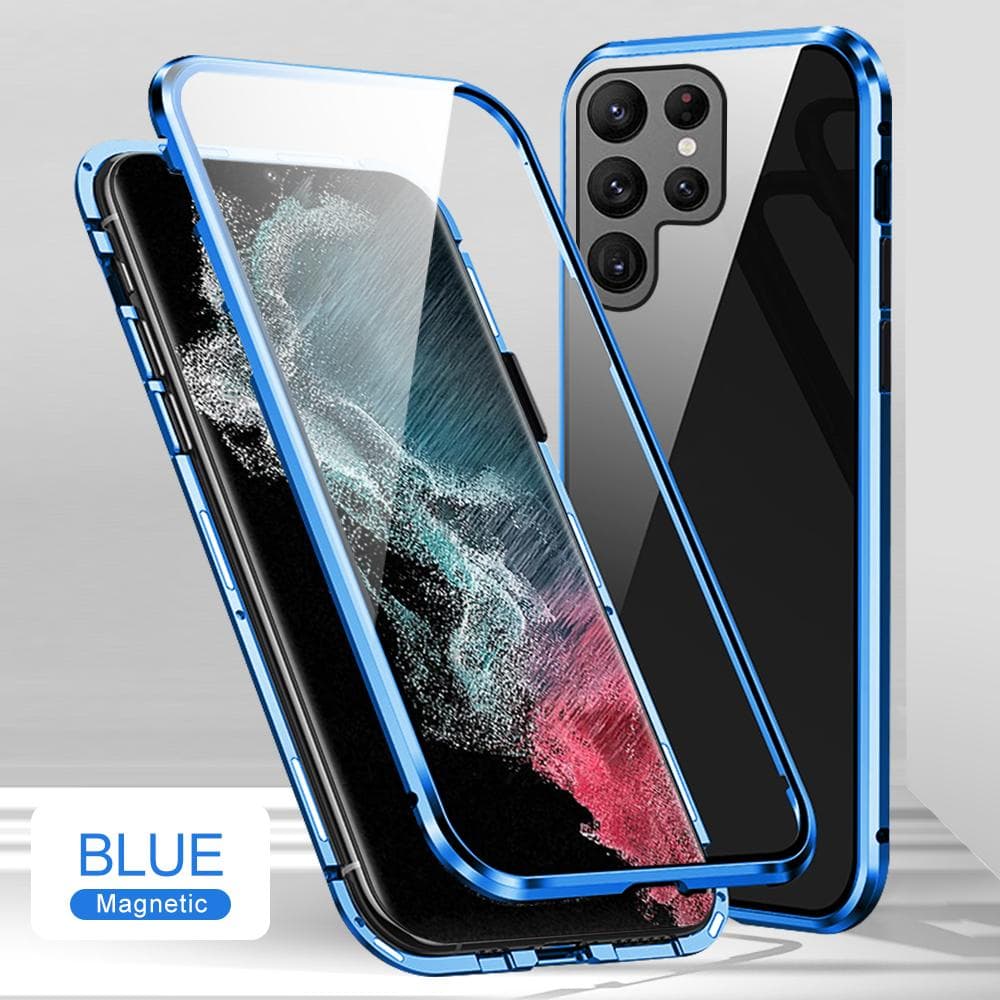 Double-sided Tempered Glass Magnetic Flip Cover For Samsung S22 S23 Ultra S21 Plus S20 FE S10 S9 A14 A24 A34 A54 A13 A23 A33 A53 A12 A22 A32 A52 Case Samsung A23 blue