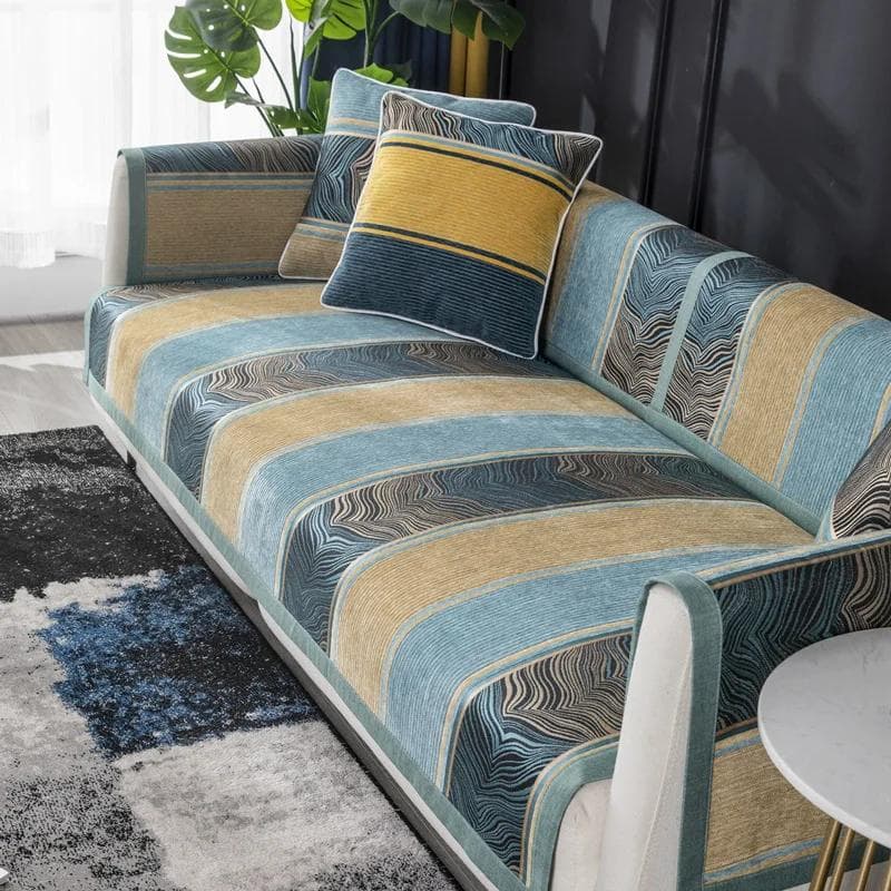 Chenille Striped Sofa Cushion Pillowcase Anti Slip Wear-resistant Sofas Towel High End Combination Sofa Cover for All Seasons 70x70cm 1pcs