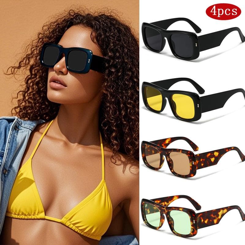 4pack Classic Rectangular Large Frame Sunglasses Women Fashion Colorful UV400 Punk Eyeglasses Unisex Sun Glasses