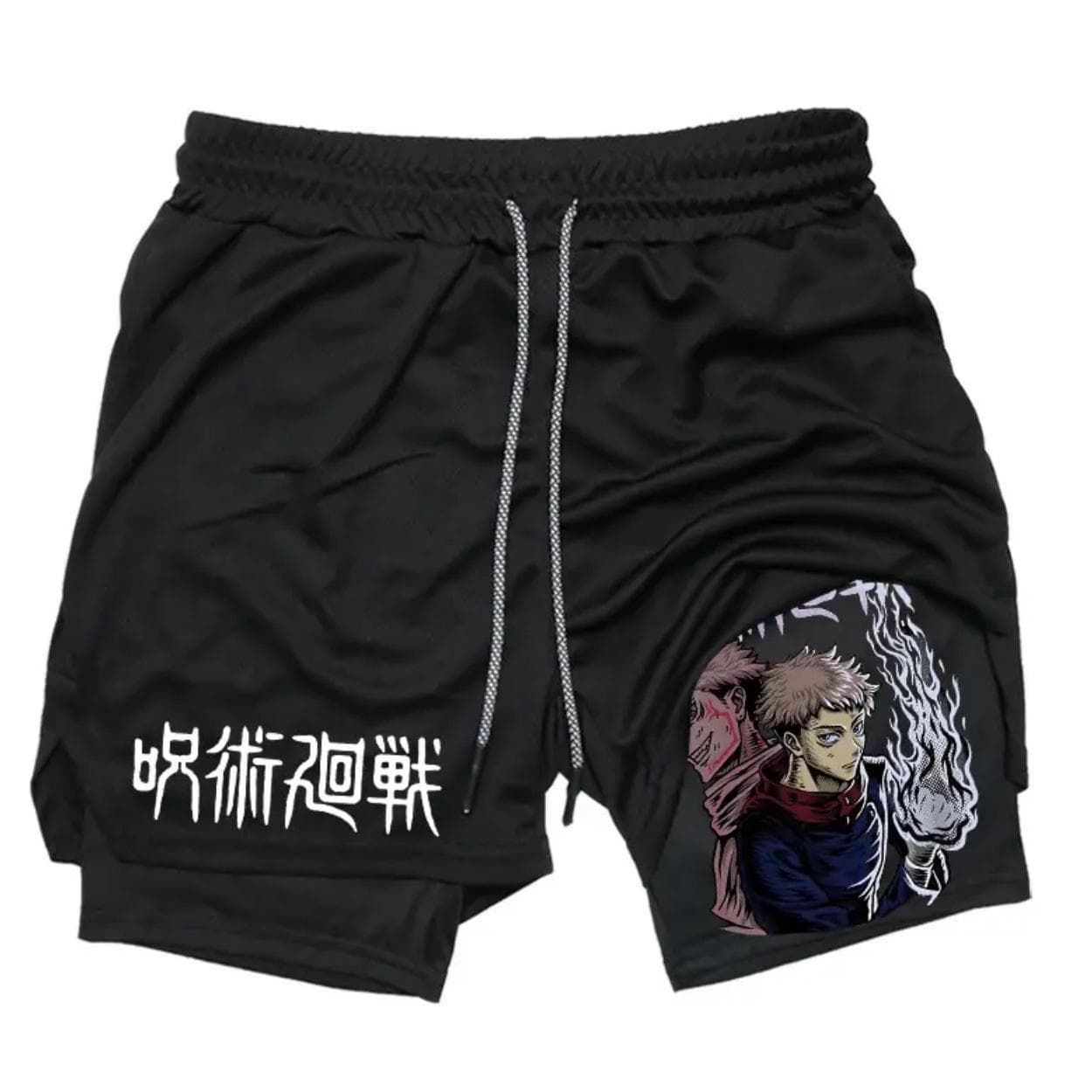 Jujutsu Kaisen Anime Print Double-Layer Beach & Fitness Shorts - Summer Style S