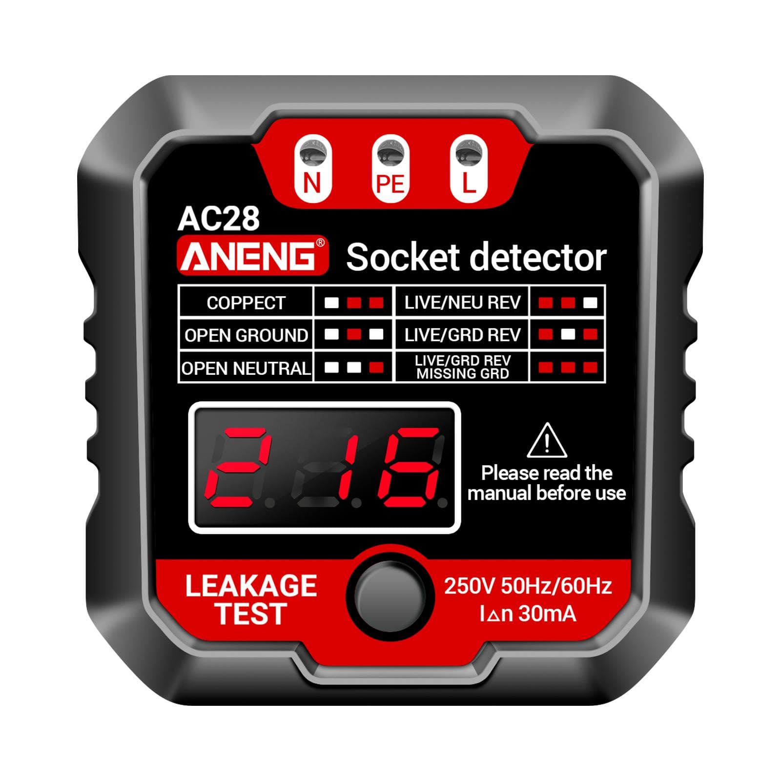 ANENG Outlet Tester Receptacle Detector with Voltage LCD Display 250V Power Socket Checker EU Plug black