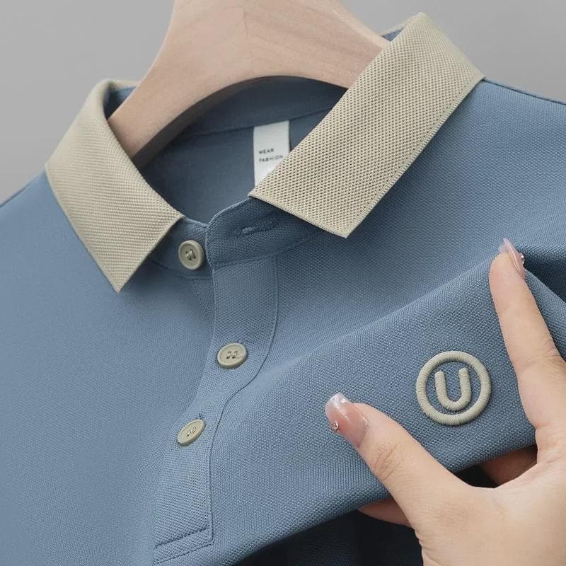 Men's Urban Casual Short-Sleeve Striped Polo Shirt 5XL blue