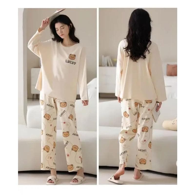 2Pcs/set Women's Pajamas Spring and Autumn Long-sleeved Trousers Cartoon Cute Can Be Worn Outside Leisure and Comfortable Studen M