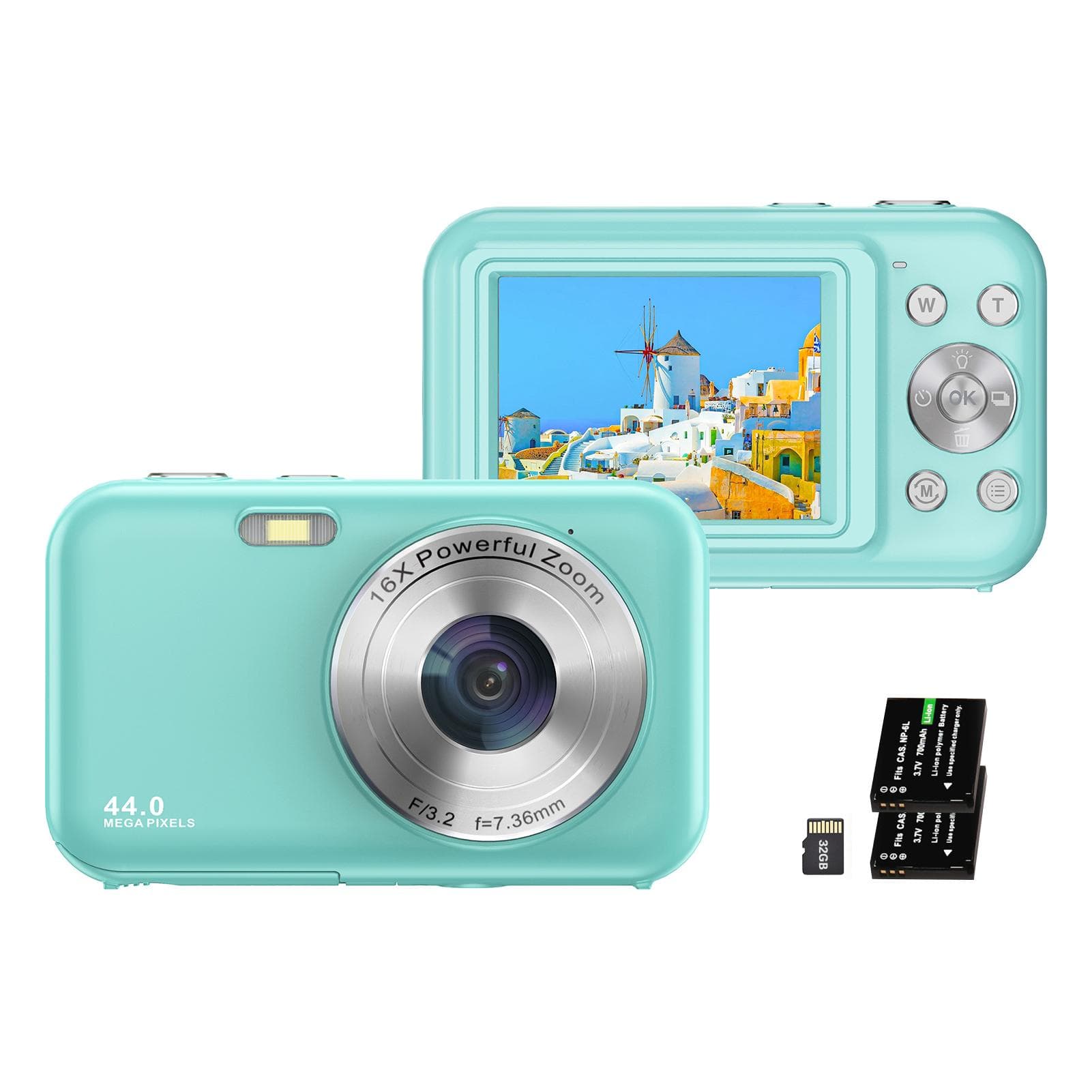 Portable Digital Camera 1080P Video Camera 44MP 16X Digital Zoom Auto Focus Self-Timer Anti-shaking green