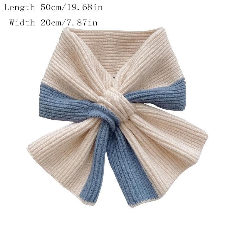 Girls' Autumn Winter Short Cross Scarf Knitted Neck Warmer Solid Color Fashion Winter Warm Scarf blue