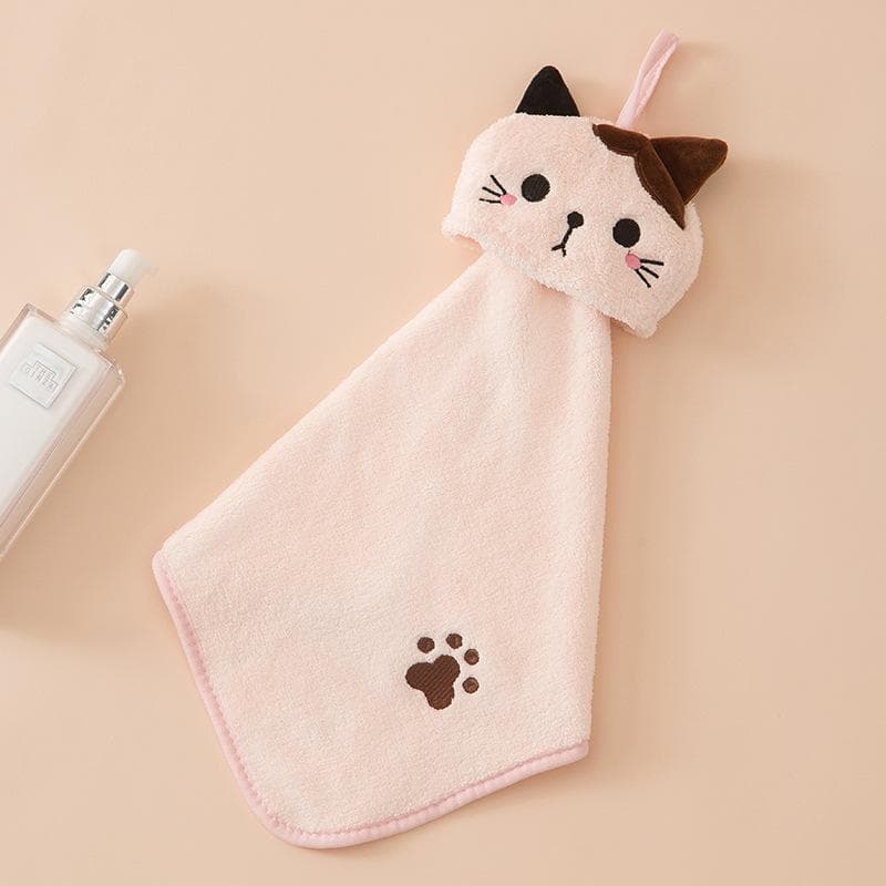 Cute Cat Kitchen Cleaning Towel Hanging Hand Towels Absorbent Dishcloths Coral Velvet Soft Cleaning Cloth Rag pink