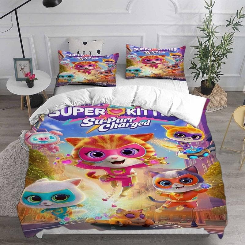Anime Super Kitties Bedding Sets Comforter Quilt Bed Cover Duvetcover Pillow Case 2-3 Pieces Sets Kids Adult Size Home Textiles 240x220cm 3pcs