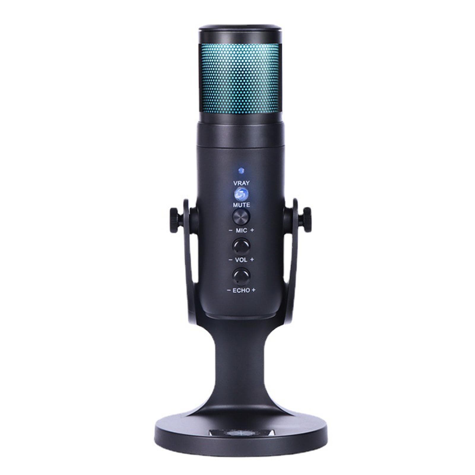 USB Condenser Microphone Tabletop Desktop RGB Microphone with Stand Computer PC Plug & Play black