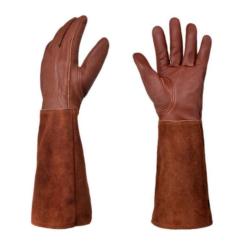 S-XL Gardening Gloves Rose Pruning Thorn Cut Proof Bushes Long Leather Gauntlet 1 Pair XL coffee