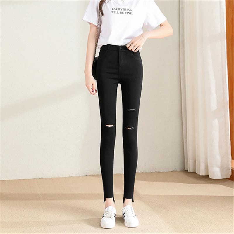 Summer Thin Outer Wear High Waist Tight Elastic Black Pencil Small Feet Women's Pants XXXL black