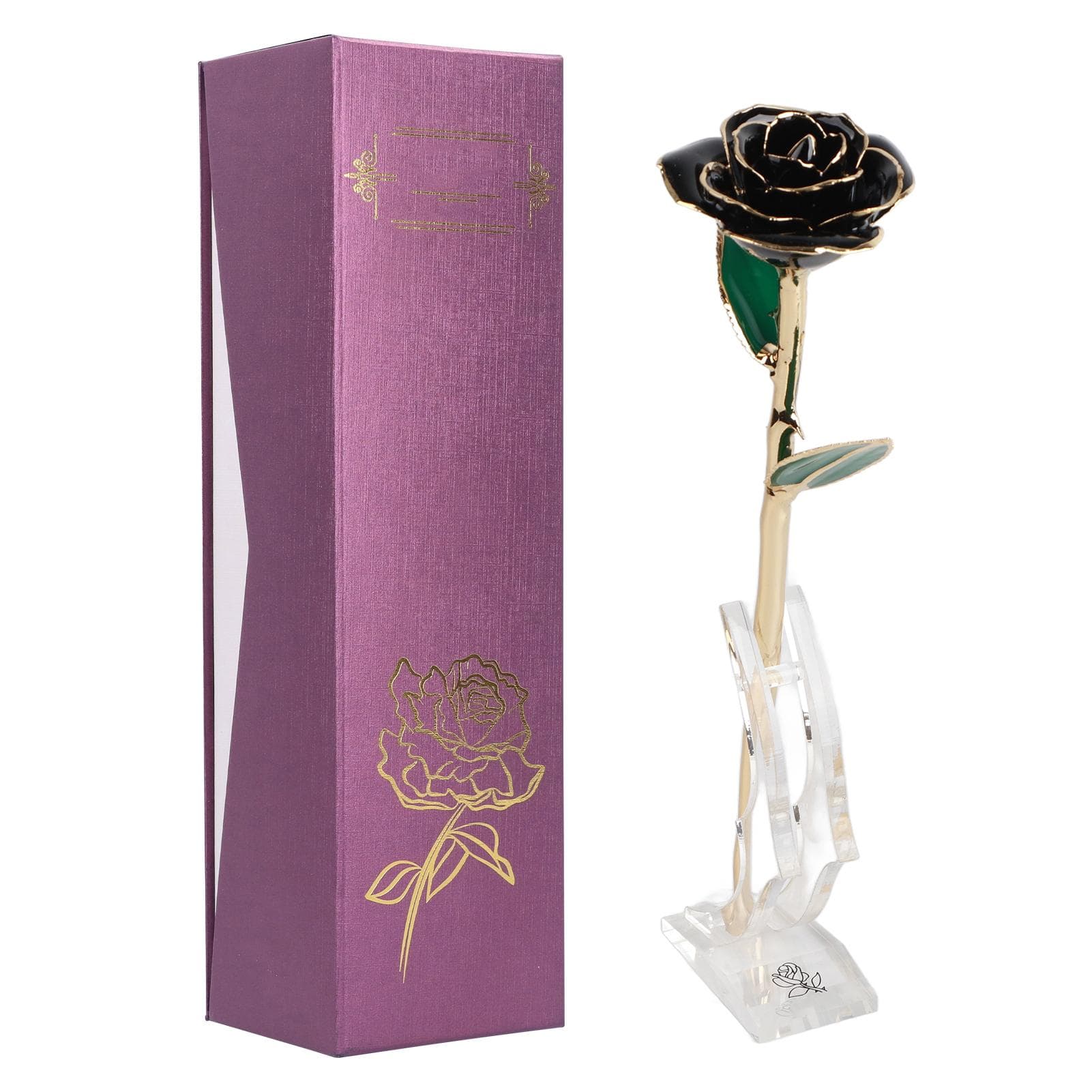 24K Golded Rose Flower Black Protein Resin with Base Gift for Valentine s Day Birthday
