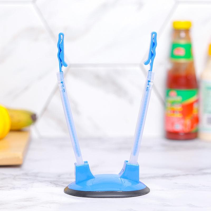 Adjustable Bag Holder with Clip Non Slip Hand Free Bag Rack Stand Ziplock Bag Bracket Food Storage Bags Holder Kitchen Gadget dark blue