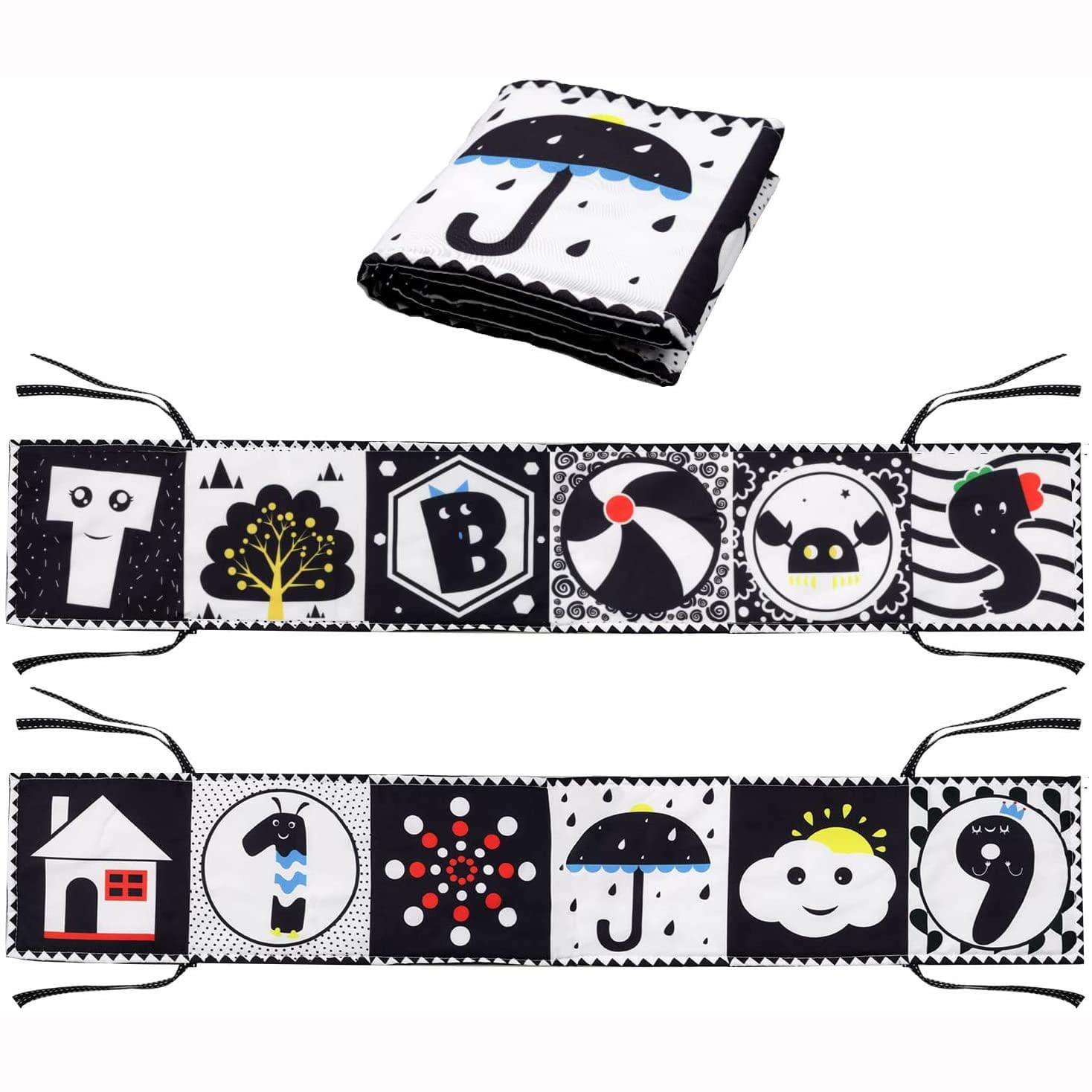 Tummy Time Toys, High Contrast Black and White Baby Soft Book Newborn Sensory Toys for Infants Visual Training Early Education 80x15cm