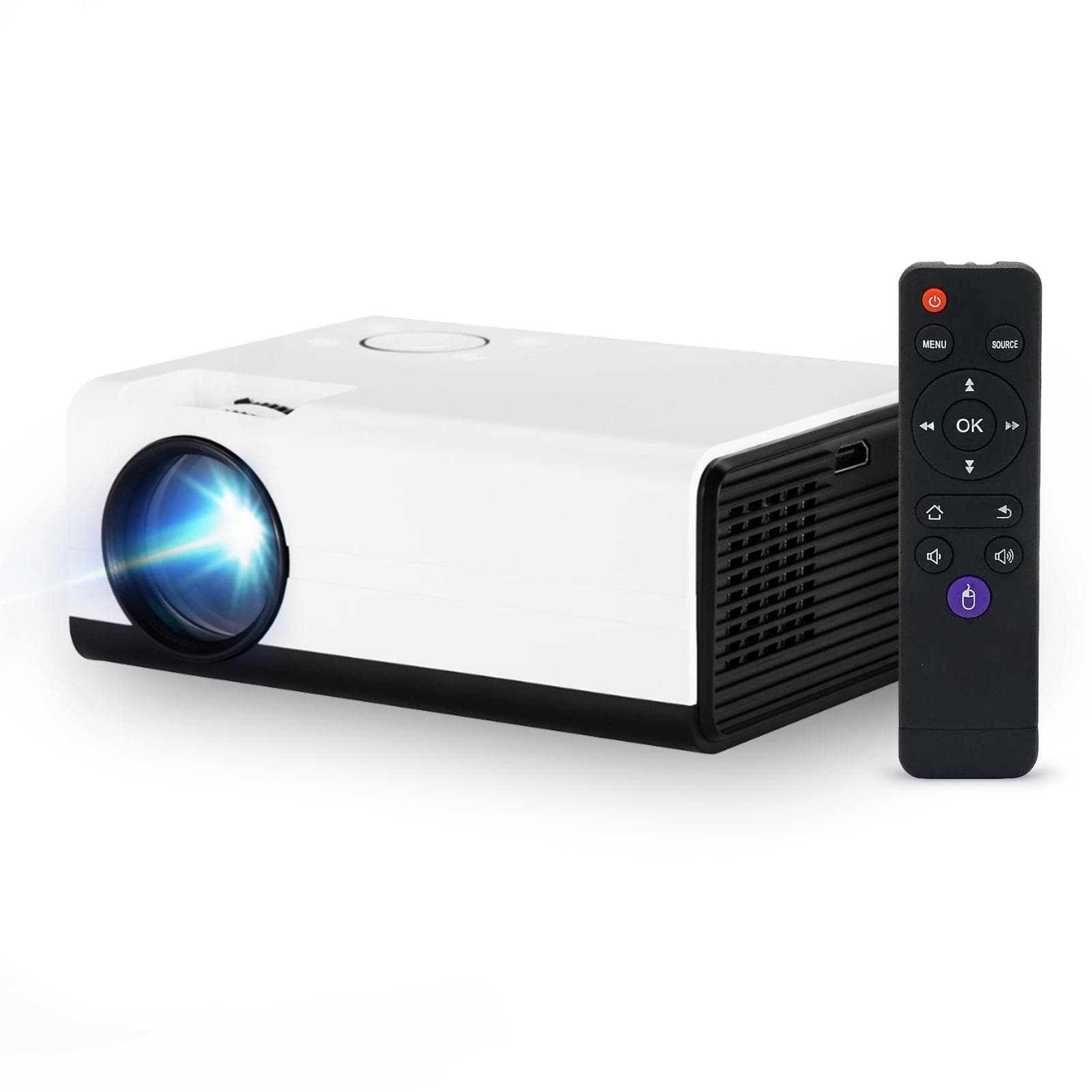 1080P Smart Projector 2.4G WiFi 2200 Lumens Multimedia Builtin Speaker 3.5 inch TFT LCD Display UK black white