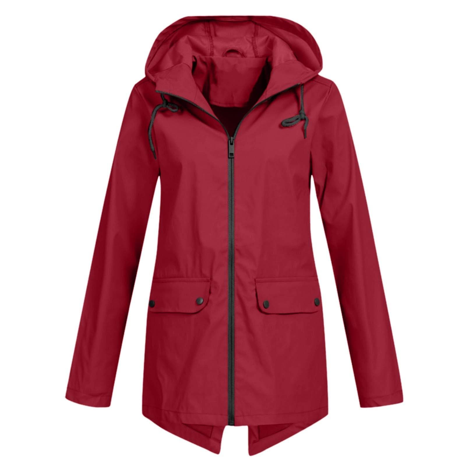 NEW Womens Waterproof Raincoat Ladies Outdoor Wind Rain Forest Jacket Coat M wine red