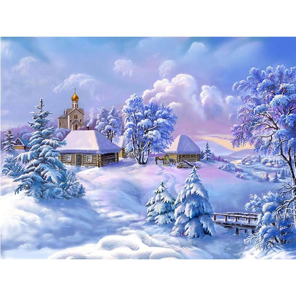 Diamond Painting Scenery Winter Snow Pattern Beadwork Diamond Embroidery Landscape Crystal Painting 20X30CM