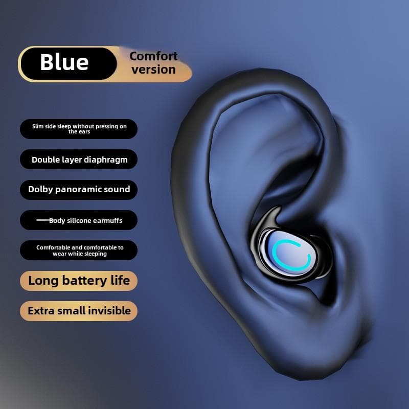 Bluetooth Headphones Wireless Ultra-long Life Invisible Sleep Noise-cancelling Mini In-ear Headphones blue
