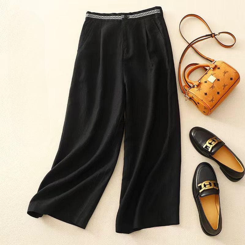 New Cotton and Linen Wide-leg Pants for Women Loose Draping Large Size Versatile Cotton and Linen Nine-point Pants 3XL