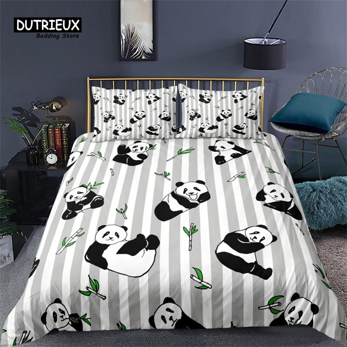Cartoon Cute Panda Duvet Cover Twin For Boys Girls Kids Teens Soft Animal Theme Panda Bedding Set With Pillowcases Bedroom Decor US Full(200x230cm)
