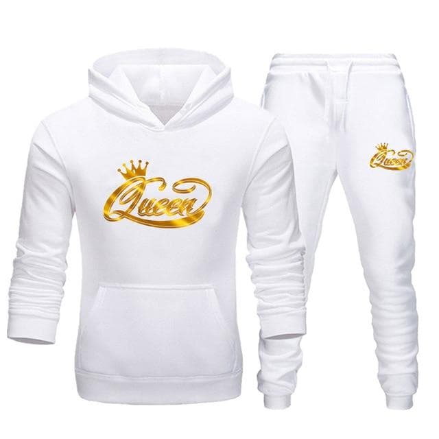 Couple Sportswear Set KING OR QUEEN Print Pullover Autumn Winter Hoodie Set 2PK Pices Men's and Women's Hoodie Set M