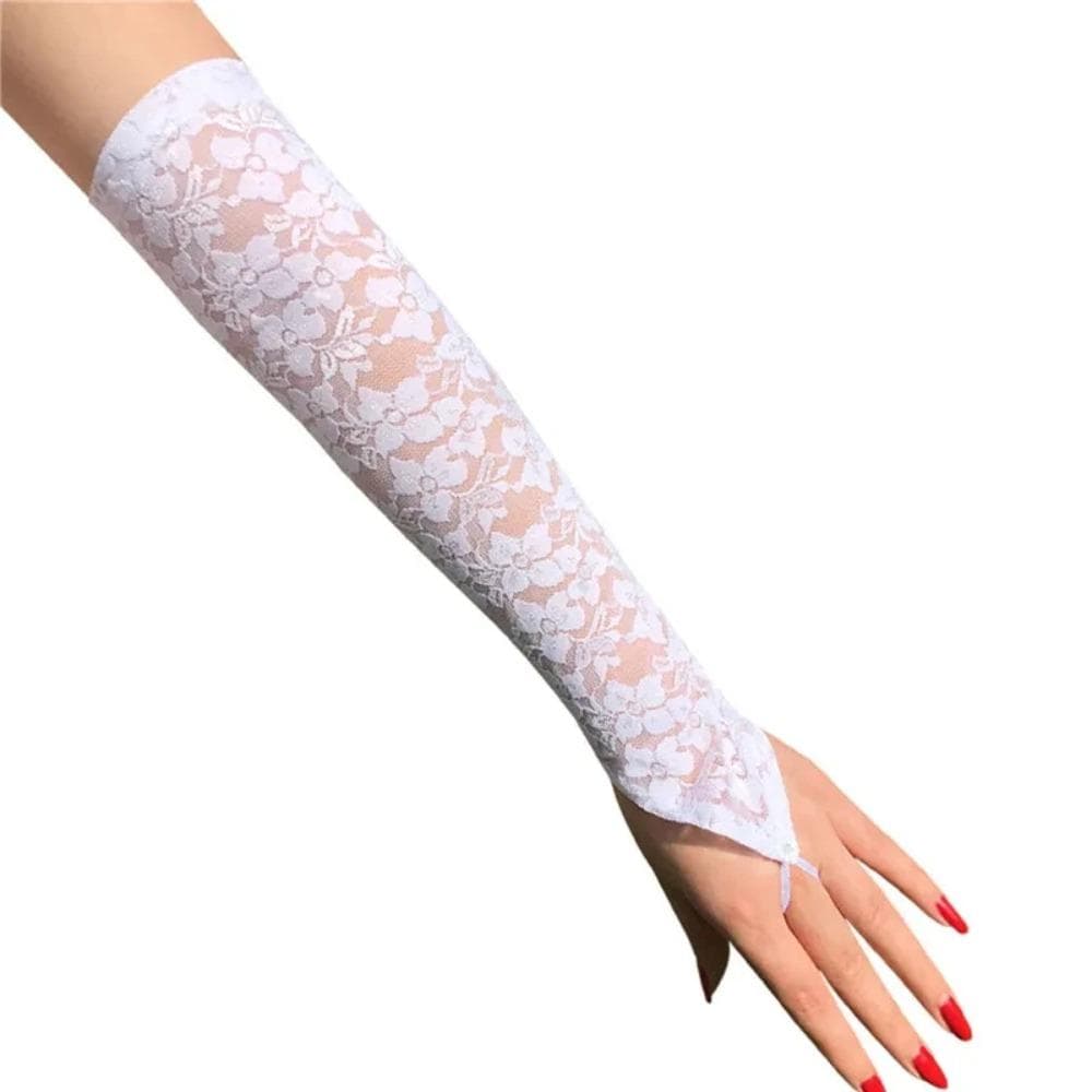 Sexy Floral Print Mittens Fingerless Gloves Women Stretch Long Hook Finger Bright Gloves white