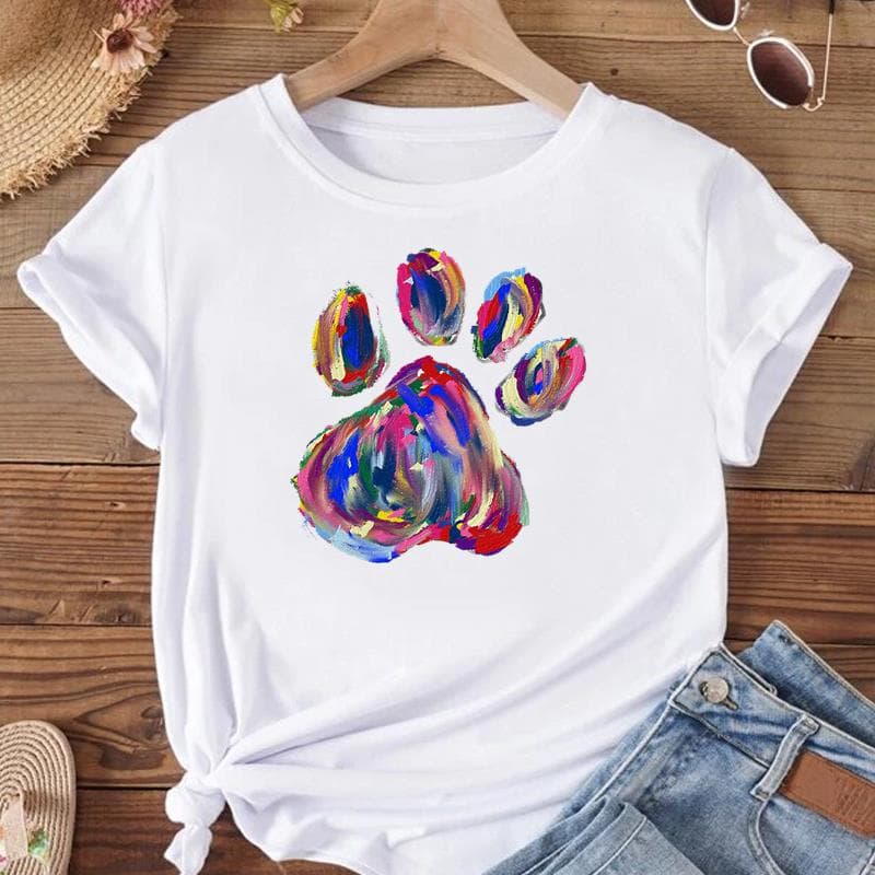 (Asian Size)Tee Top Cat Flower Vintage Coffee Women Print Fashion T Shirt Woman T Clothing Short Sleeve Female Graphic T-shirts S