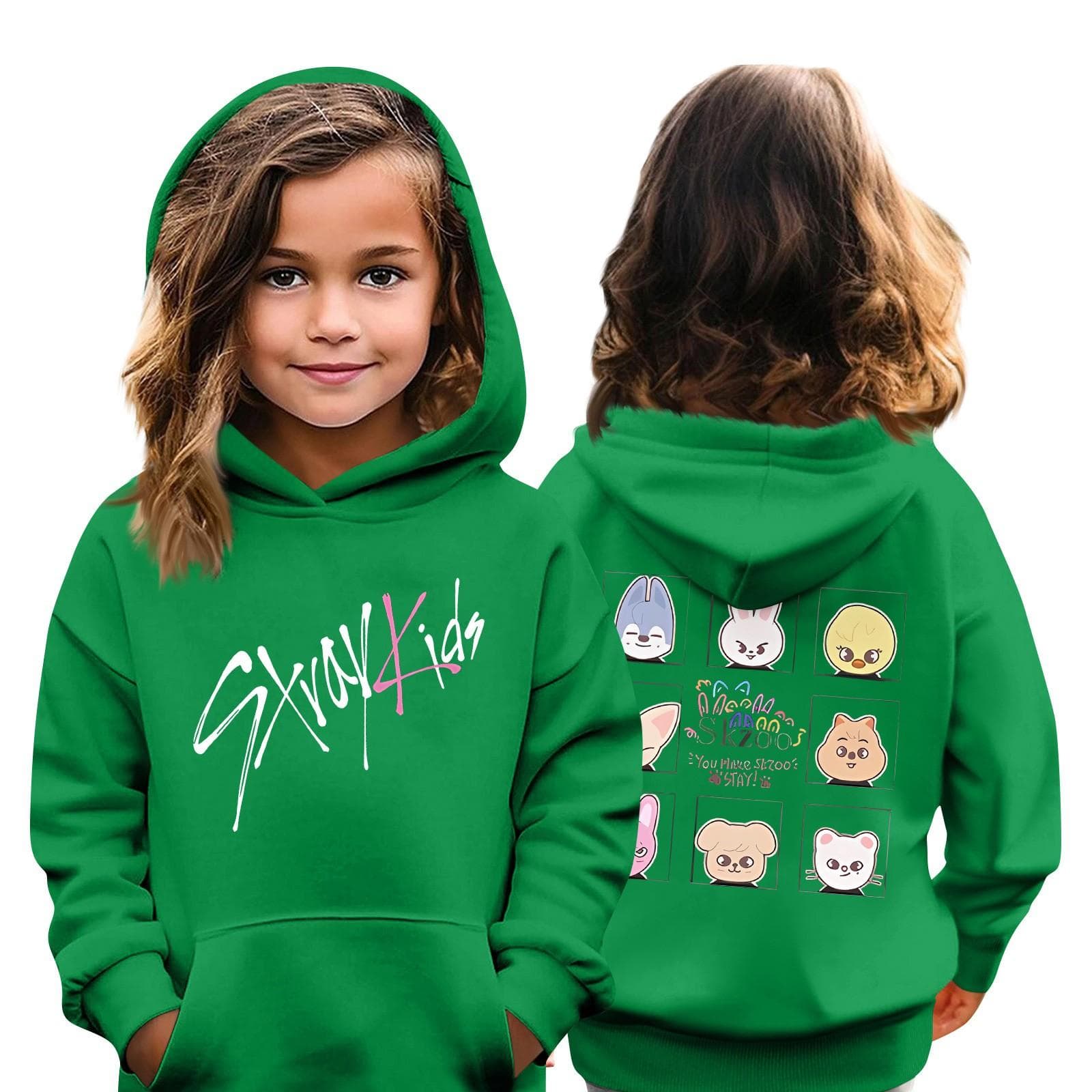 Kids Fashion Casual Top Stray Kids Korean Combo Printed Pullover Sweatshirt 150 dark green