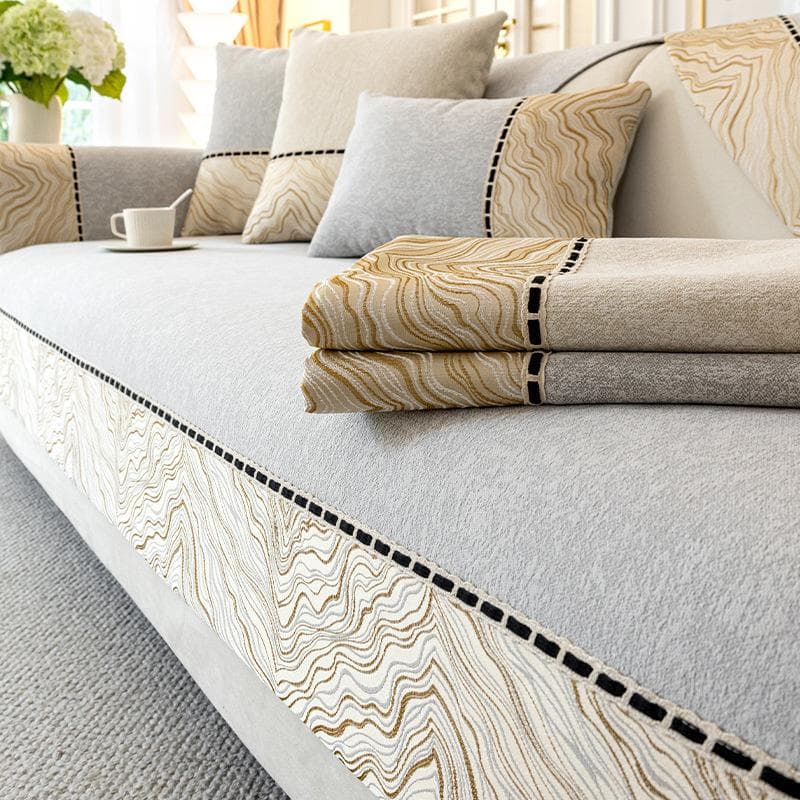 Chenille Splicing Pattern Edges Sofa Cover Solid Color Thicken Sofa Towel Anti-slip Couch Cushion for Living Room Four Seasons 70x70cm 1pcs